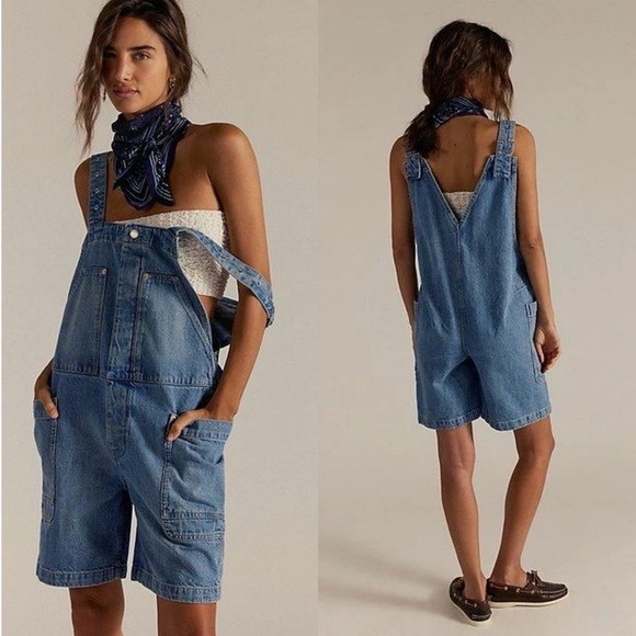 Free People Pants - NWT Free People Set It Off Shortalls Denim Overalls